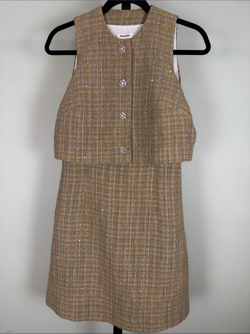 Sandro Paris Sleeveless Tweed Layered V-Neck Mini Dress EUC Size 4 (S)